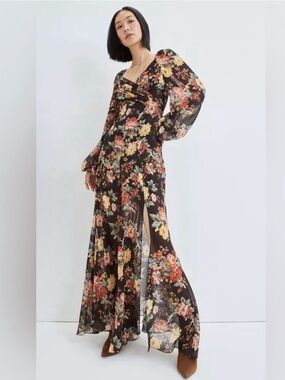 Veronica Beard Avani Floral Silk Maxi Dress Oxblood Multi Size 4